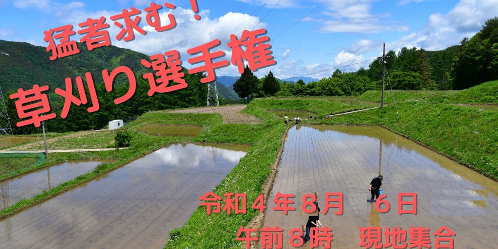 【8/6(土)現地開催】mosa(猛者)求む!棚田ののり面で草刈り選手権