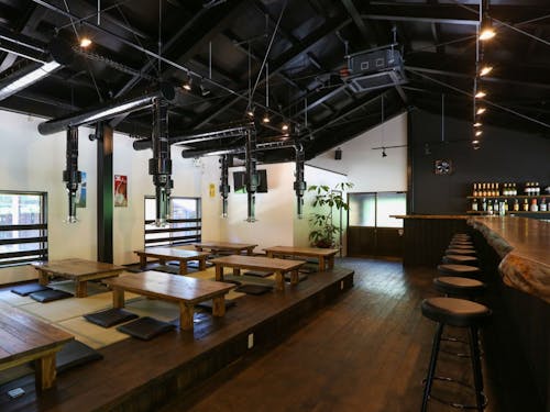 レストランでは鮎料理や飛騨牛、地鶏、野菜のBBQ、鶏ちゃん＆ホルモン焼き等を提供