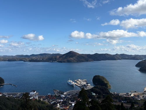 測量中に山から見える景色は絶景です