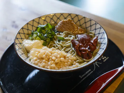 近江八幡のヨシの新芽が練りこまれたヨシうどん