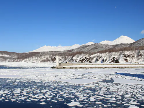ウトロ漁港を埋め尽くす流氷