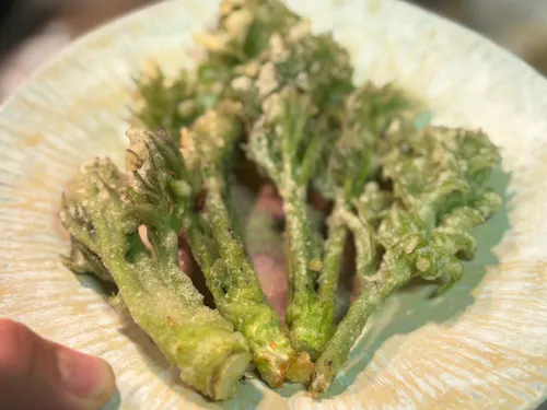 集落の人からいただいた山菜で天ぷら