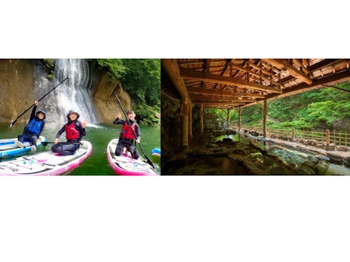 市街地から車で約40分「作並温泉」。 大倉ダムのサップ体験。