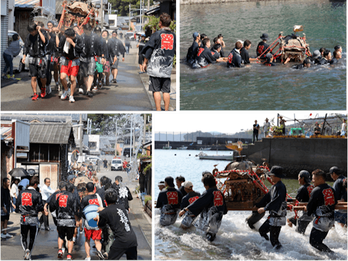 漁師のお祭りなので神輿も海に入ります。