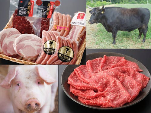 グランプリの賞品は、萩のブランド「見蘭牛」と「むつみ豚」のセット