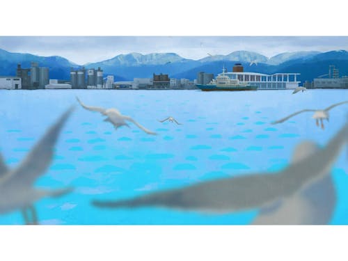 「絵で表現する大野町の豊かな表情」　大野町からみた金沢港（冬の朝）