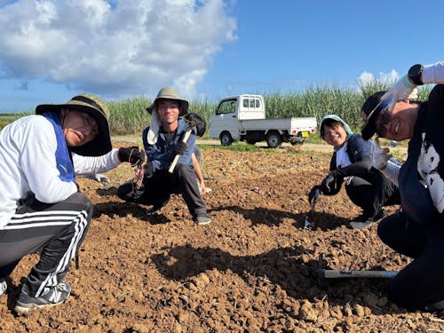 ふかふかの土の上でポーズ!