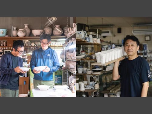 (写真左/右側)辻精磁社・辻浩喜さん / (写真右)李荘窯業所・寺内信二さん
