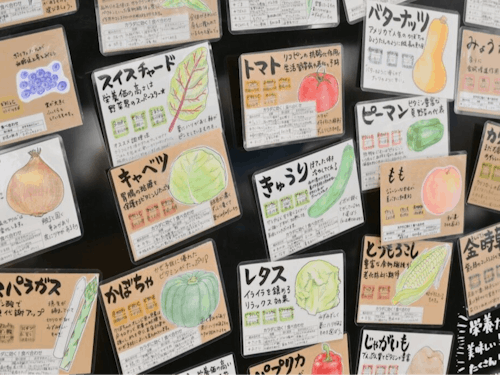 旬の野菜を紹介する温かみある手描きPOP