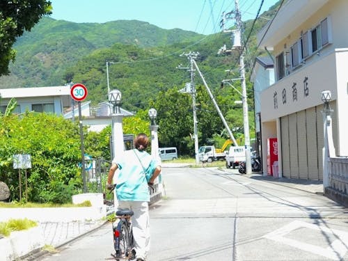 島の生活は、自転車が便利。