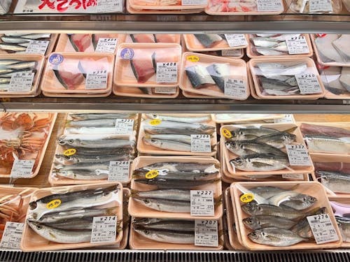 地元スーパーに並ぶ「地物」の魚(舞鶴市)