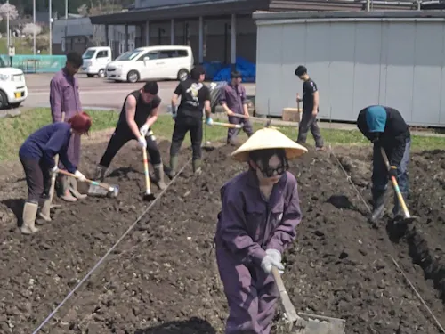 学校畑で畝づくり