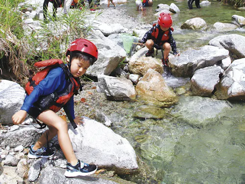 山から流れ出る川の水は夏でも冷たい!河原にはたくさんの発見があります