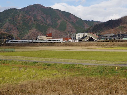 駅と電車の見える駅近百姓塾の圃場