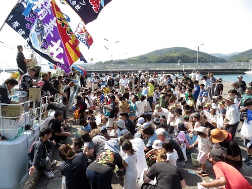 いつもは静かな港だが、この日はたくさんの人が集まった。