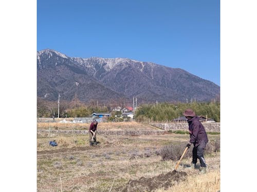 比良山系の麓で農作業をしている様子