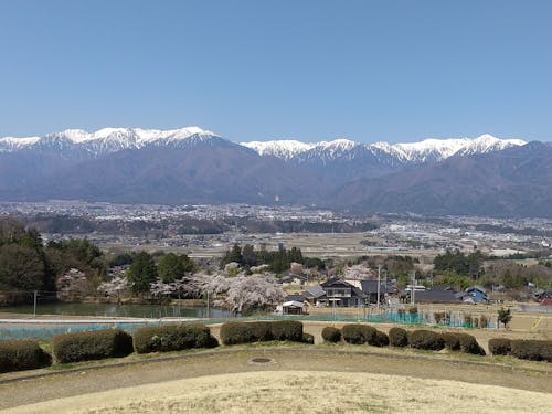 中央アルプスと駒ヶ根市全貌。雄大な山がいつも市民に元気をくれます