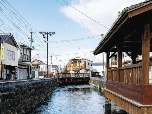 商店街と大井手川