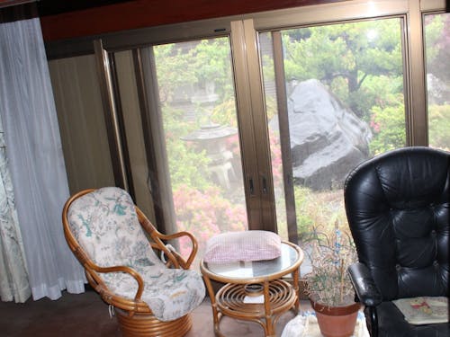 家から庭を見る