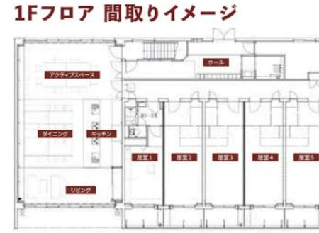 間取りは1Rと、広々とした共用LDK