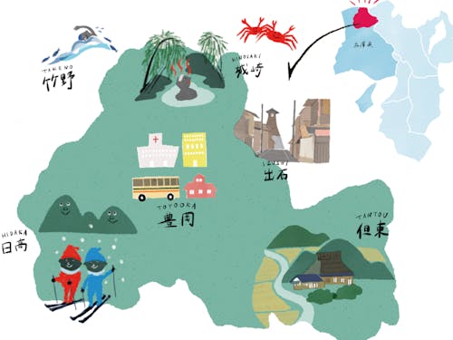 豊岡のMAP。エリアによって大きく変わるライフスタイル