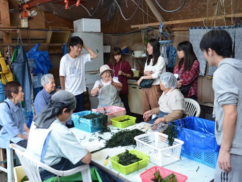 地元の人と若者との交流風景