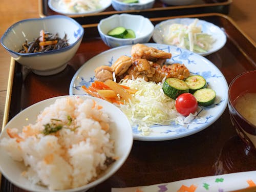 道の駅内のお食事処で食べられる「むつみ豚の生姜焼き」（福栄地域）