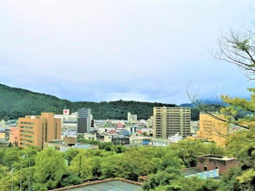 亀山公園山頂広場から本市中心市街地を望む