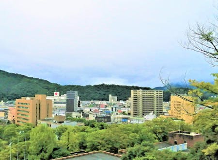 亀山公園山頂広場から本市中心市街地を望む