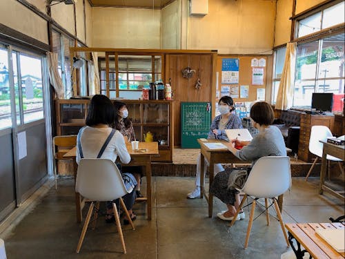 JR東館駅の駅舎を改装したコミュニティスペース「ヒガシダテ待会室」の様子