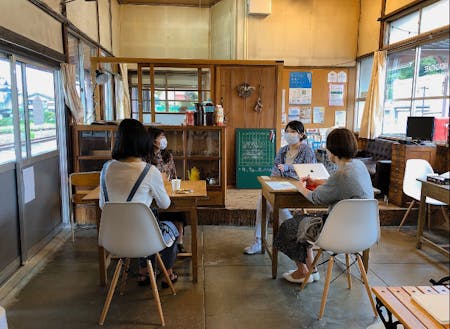 JR東館駅の駅舎を改装したコミュニティスペース「ヒガシダテ待会室」の様子