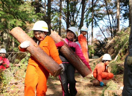 暮らしで使う薪を山から運ぶ小学生