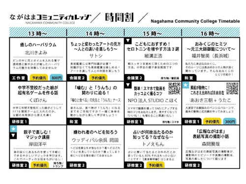 ながはまコミュニティカレッジ時間割