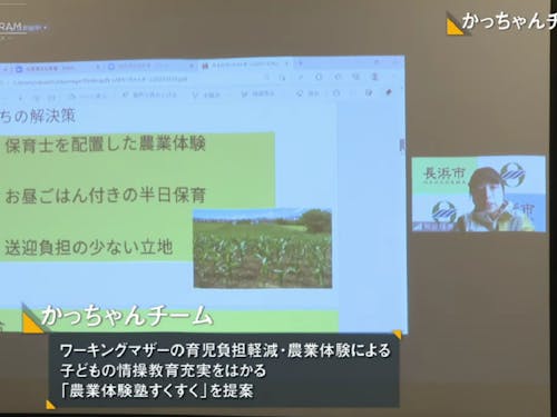 熊谷さんの最終ピッチ(10年に一度の大雪でオンライン参加でした)