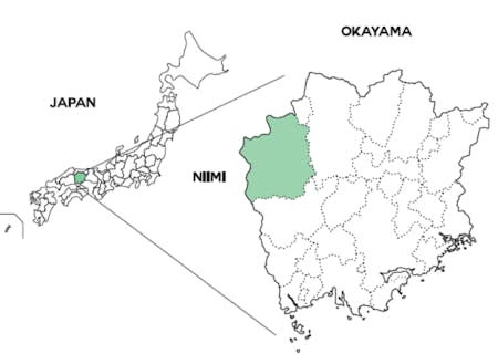 新見市は岡山県の北西端に位置している。