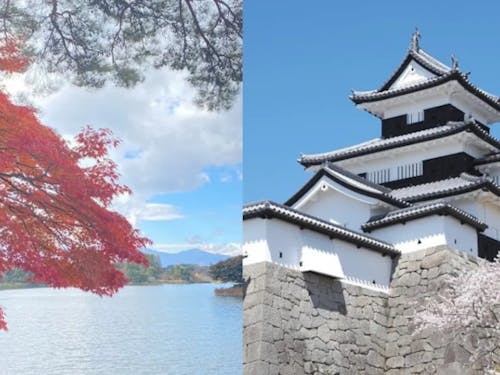 歴史的建造物の南湖公園と小峰城