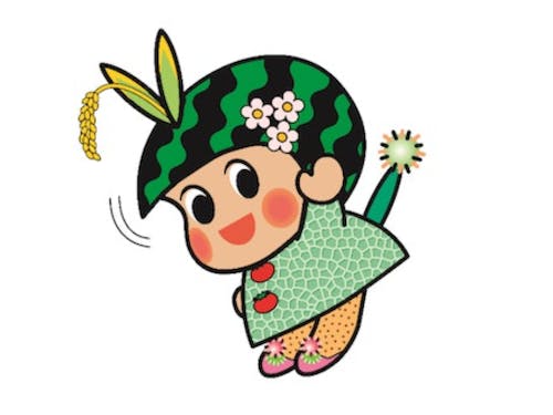 つがる市マスコットキャラクターの「つがーるちゃん」。8品目の農産物がぎゅっと詰まっています♡