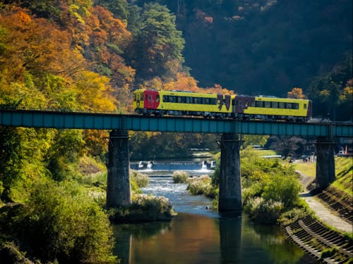 猊鼻渓駅に停車するローカル線「大船度線」