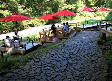 山中温泉の渓谷には、鶴仙渓と呼ばれる遊歩道が設けられている。