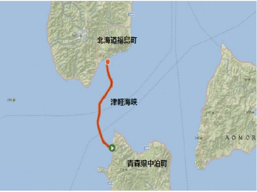 津軽海峡横断泳の主なルート