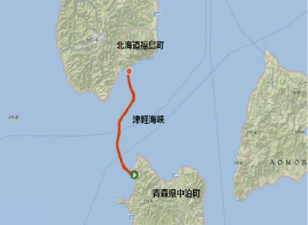 津軽海峡横断泳の主なルート
