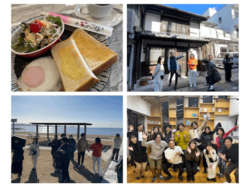 喫茶店でのモーニングにまち歩きを経て、ブレストを終えて顔がほころぶメンバーたち