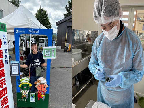 現役隊員の活動風景 (左:お祭り運営、右:キャビア採取)