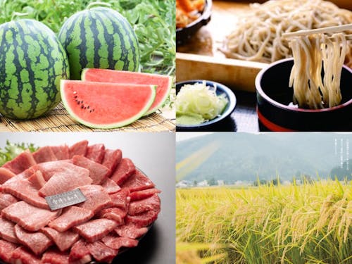 特産品(尾花沢スイカ・そば・雪降り和牛尾花沢・雪きらり)