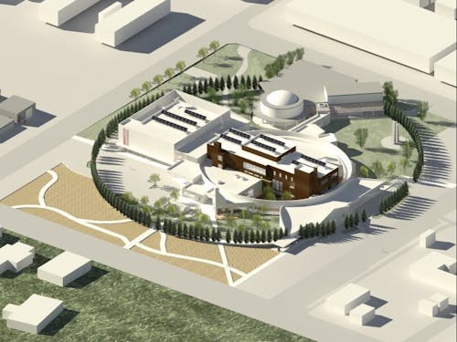 東神楽町複合施設はなのわ完成予想鳥瞰パース