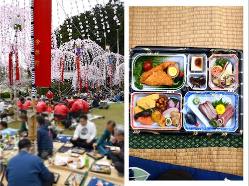 ほいのぼりの下でお弁当を食べながら町内で交流。