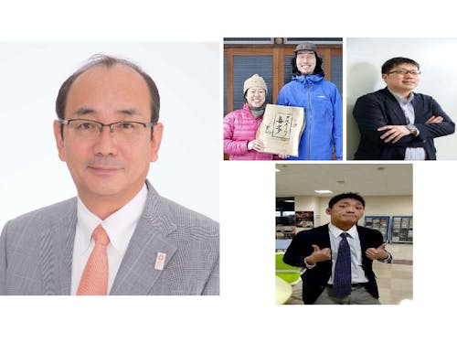 当日は私たちがお話しします!(左:田中市長 右左上:多賀野夫妻 右右上:松本さん 右下:南砺市役所 池田)