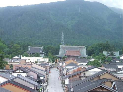 屋台曳きの舞台となる門前町の八日町通りや井波別院瑞泉寺