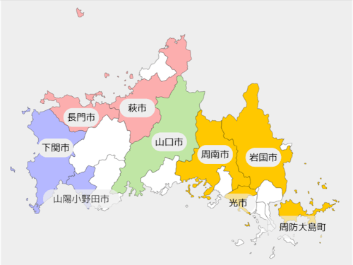 中部・西部・北部・東部ごとに色分けしています
