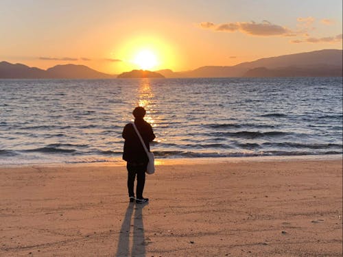 海岸でひとりたたずむ大学生(春のおためしぐらし)